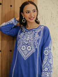 HOUSE OF KARI Floral Embroidered Chikankari Flared Sleeves Straight Kurta