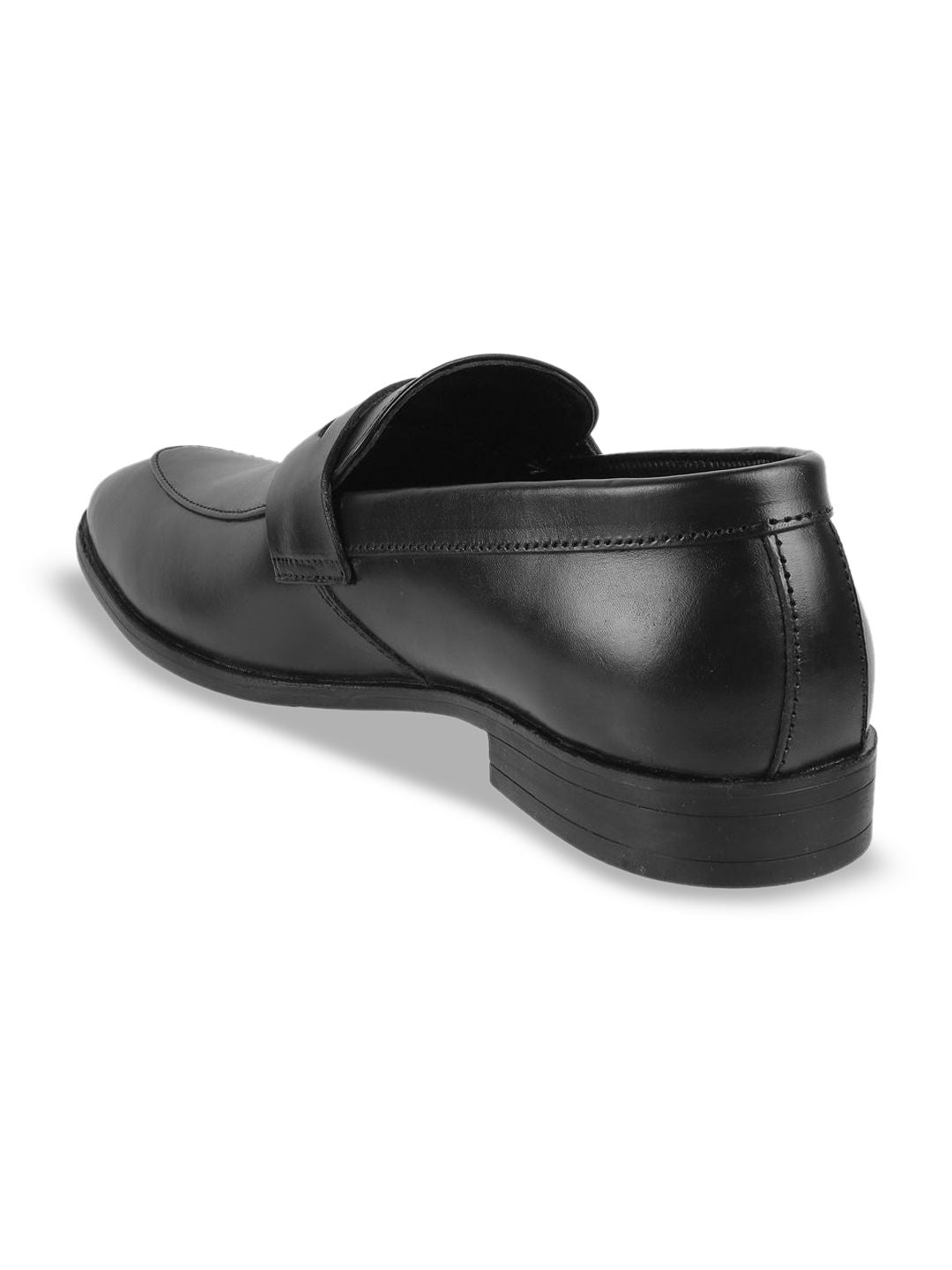 Metro Men Solid Leather Round Toe Formal Slip-Ons