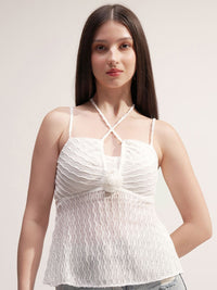 ESPYR By Tokyo Talkies Halter Neck Self Design Peplum Top