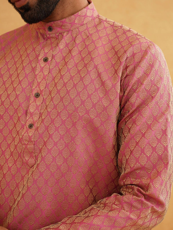 SOJANYA Ethnic Motifs Woven Design Band Collar Straight Kurta
