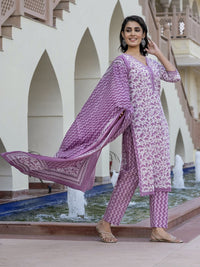 Kalini Wanita Floral Dicetak Kurta Kapas Tulen Biasa Dengan Seluar & Dengan Dupatta