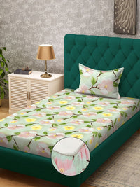 Myntra Elegant Green Floral 300 TC Single 7D Bedsheet with 1 Pillow Cover