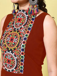 KALINI Women Cotton Blend Embroidered High Neck Straight Kurta