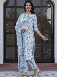 Kalini Paisley Bercetak Cermin Kerja Lurus Kurta Kapas Murni Dengan Seluar & Dupatta