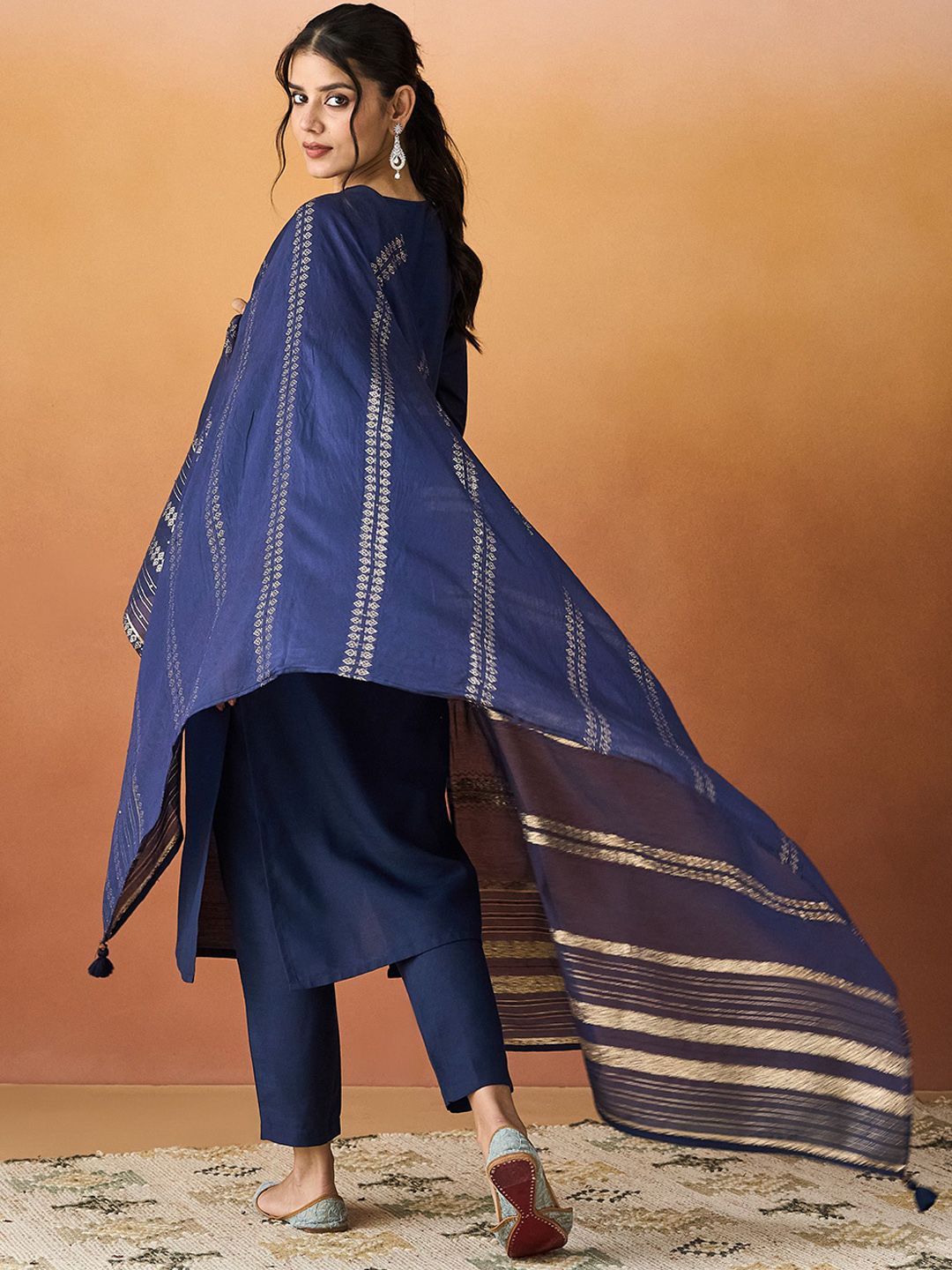 KALINI Ethnic Motifs Embroidered Straight Kurta With Trousers & Dupatta
