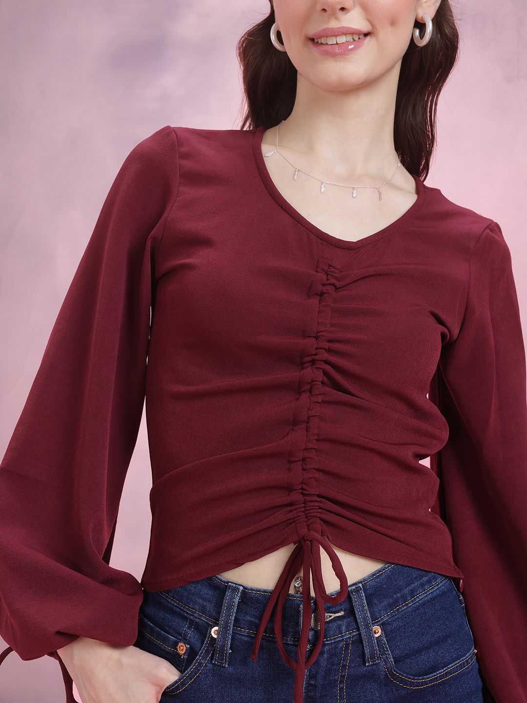 DressBerry Ruched Puff Sleeve Top