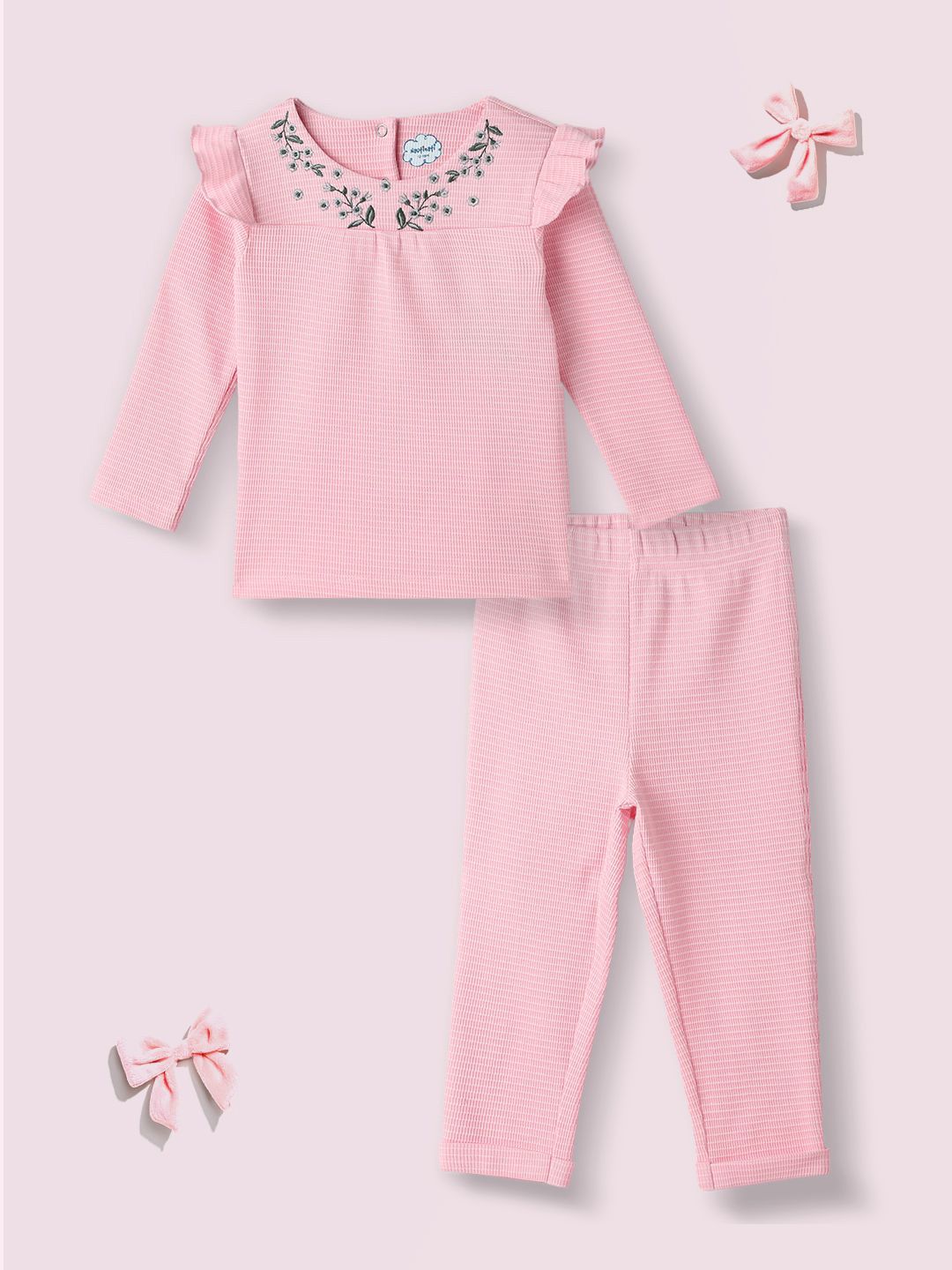 Nauti Nati Girls Embroidered Pure Cotton Top With Trousers