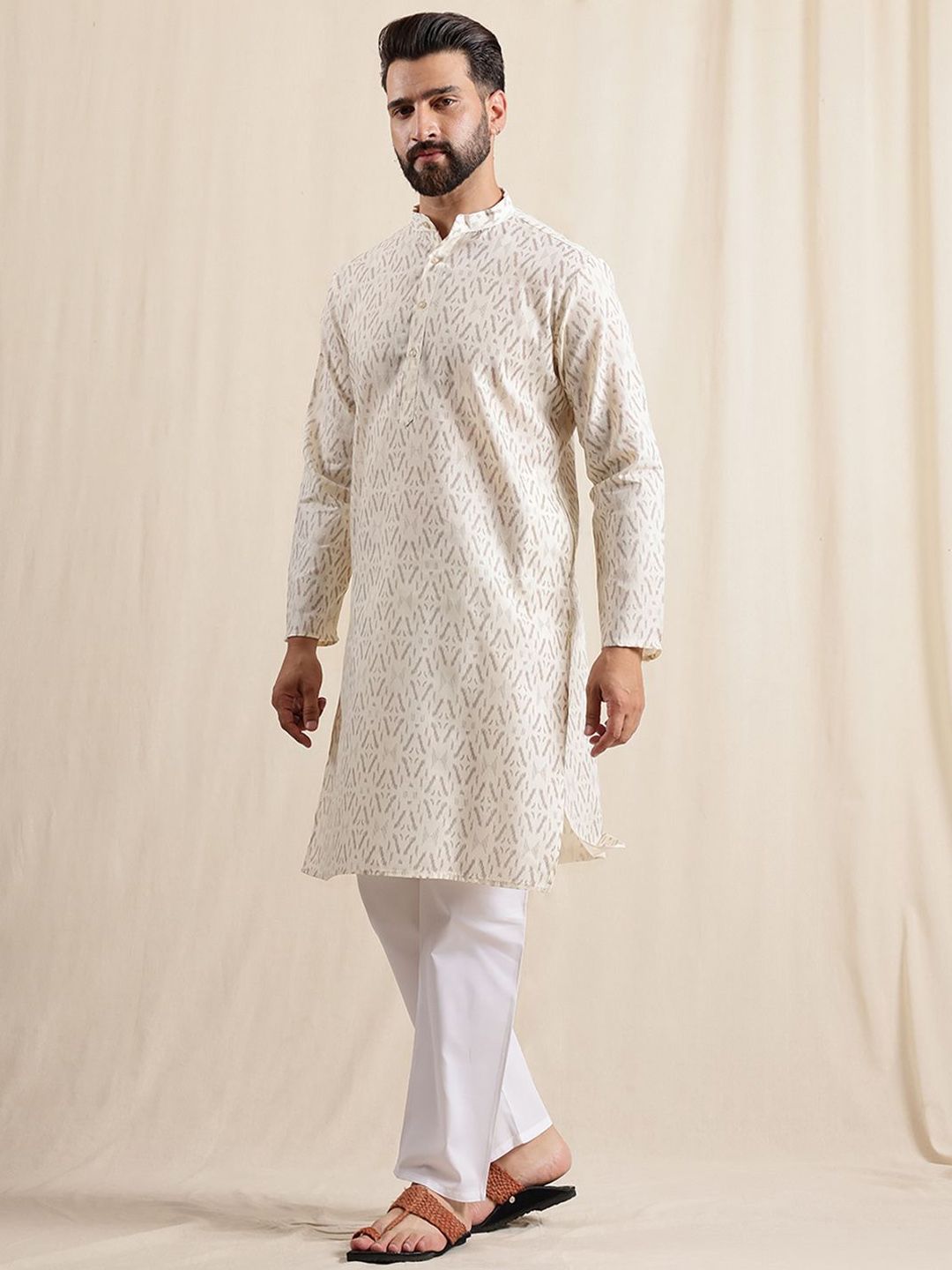 Kurta Lurus Bercetak Geometrik Anouk Dengan Piyama & Jaket Nehru