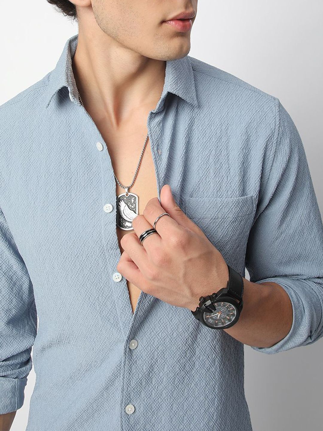 VASTRADO Men Classic Cutaway Collar Textured Slim Fit Casual Shirt