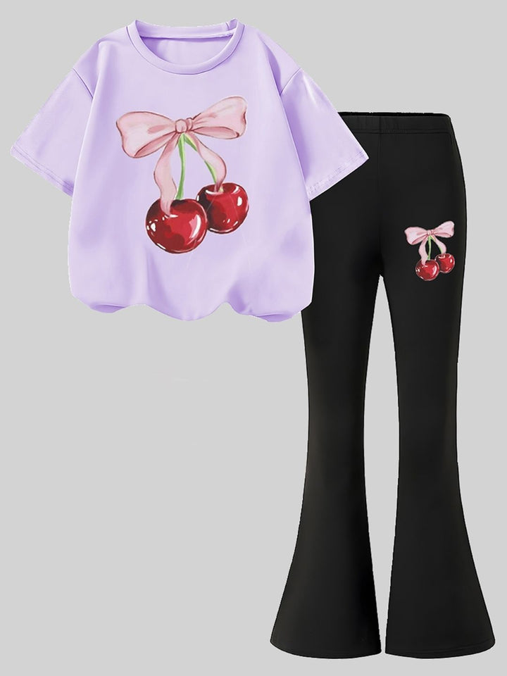 YK Girls Printed Round Neck T-Shirt With Trouser