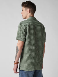 VASTRADO Men Classic Oversized Fit Cuban Collar Textured Casual Shirt