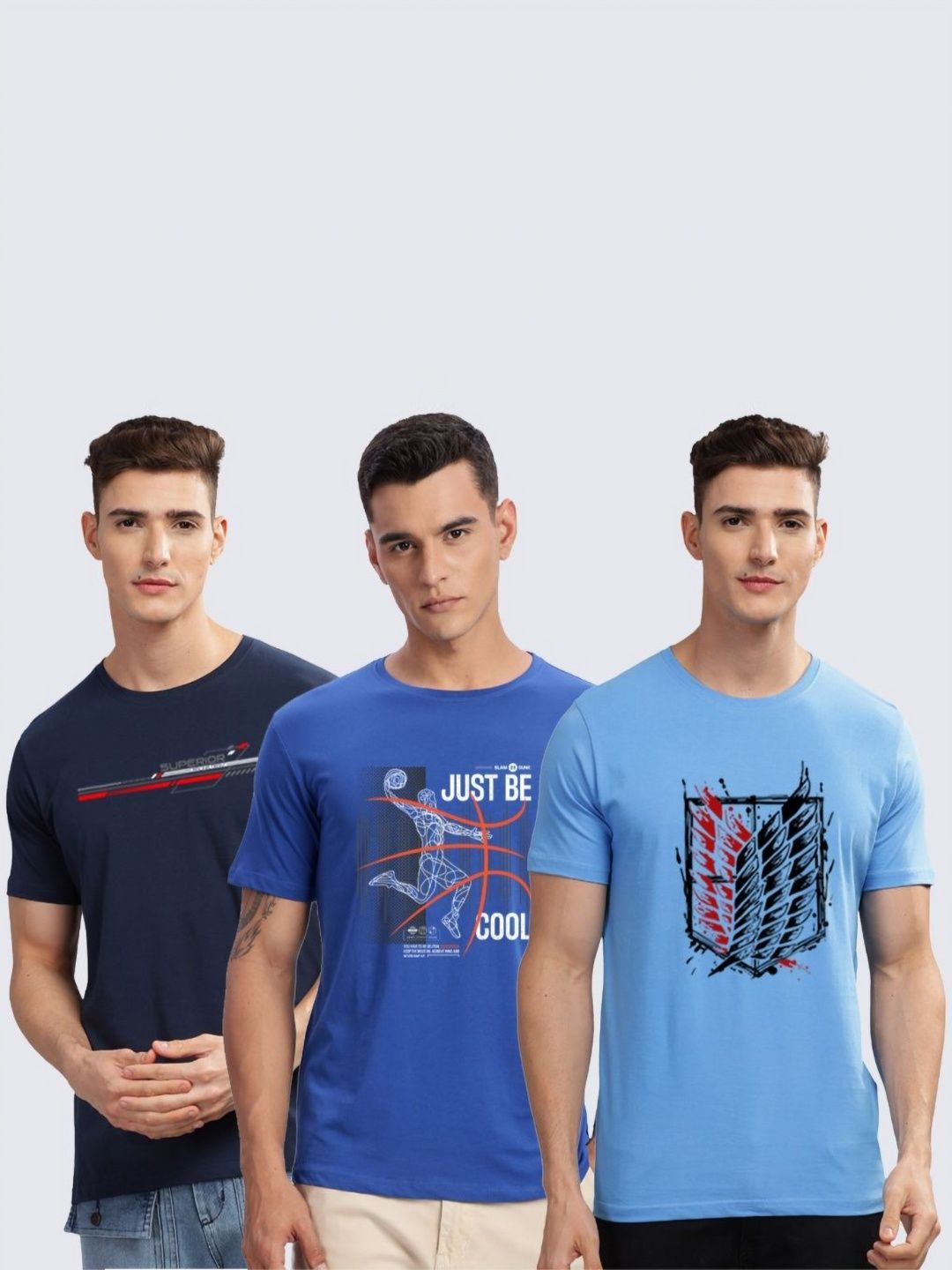 ADRO Men Pack Of 3 Graphic Printed T-shirts