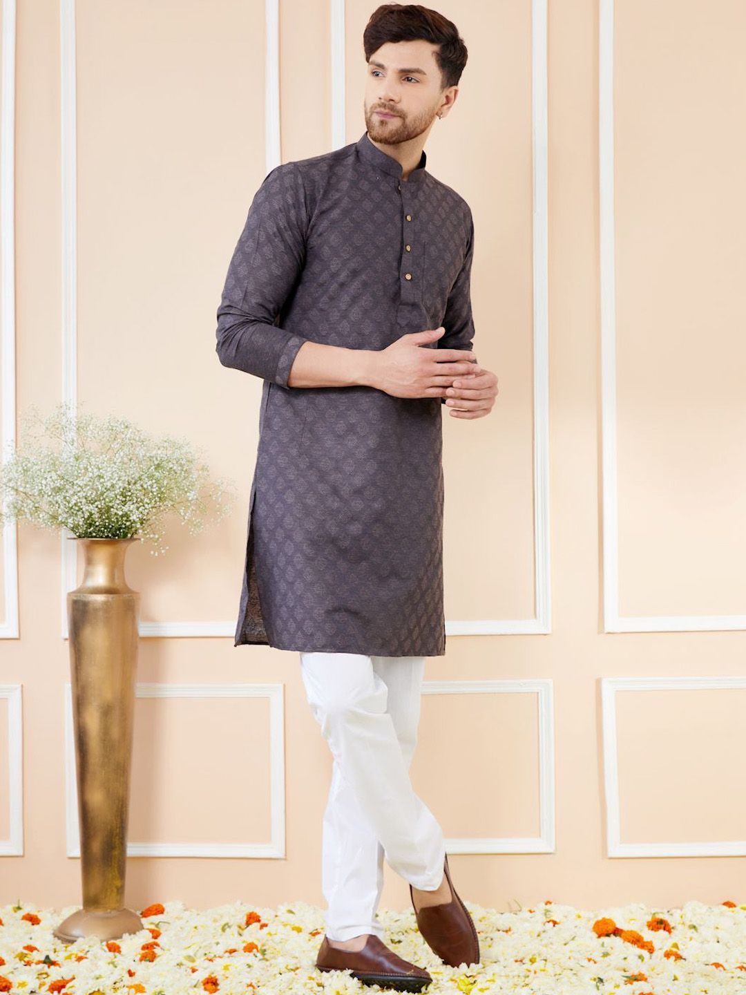 See Designs Ethnic Motifs Woven Design Long Sleeves Straight Kurta & Pyjama
