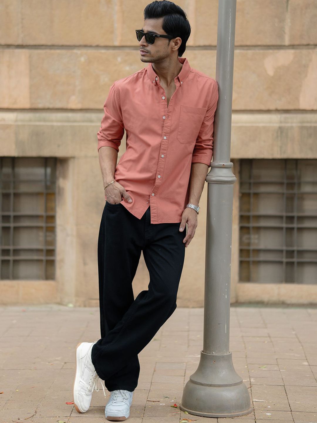 Powerlook Men Solid Button-Down Collar Pure Cotton Casual Shirt