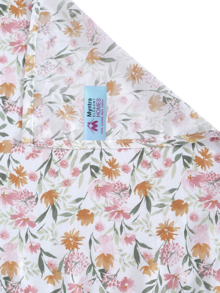 Myntra Elegant Homes White Floral Cotton Breathable 400 TC Single Superfine Bedsheet with 2 Pillow Covers-225 x 150 cm