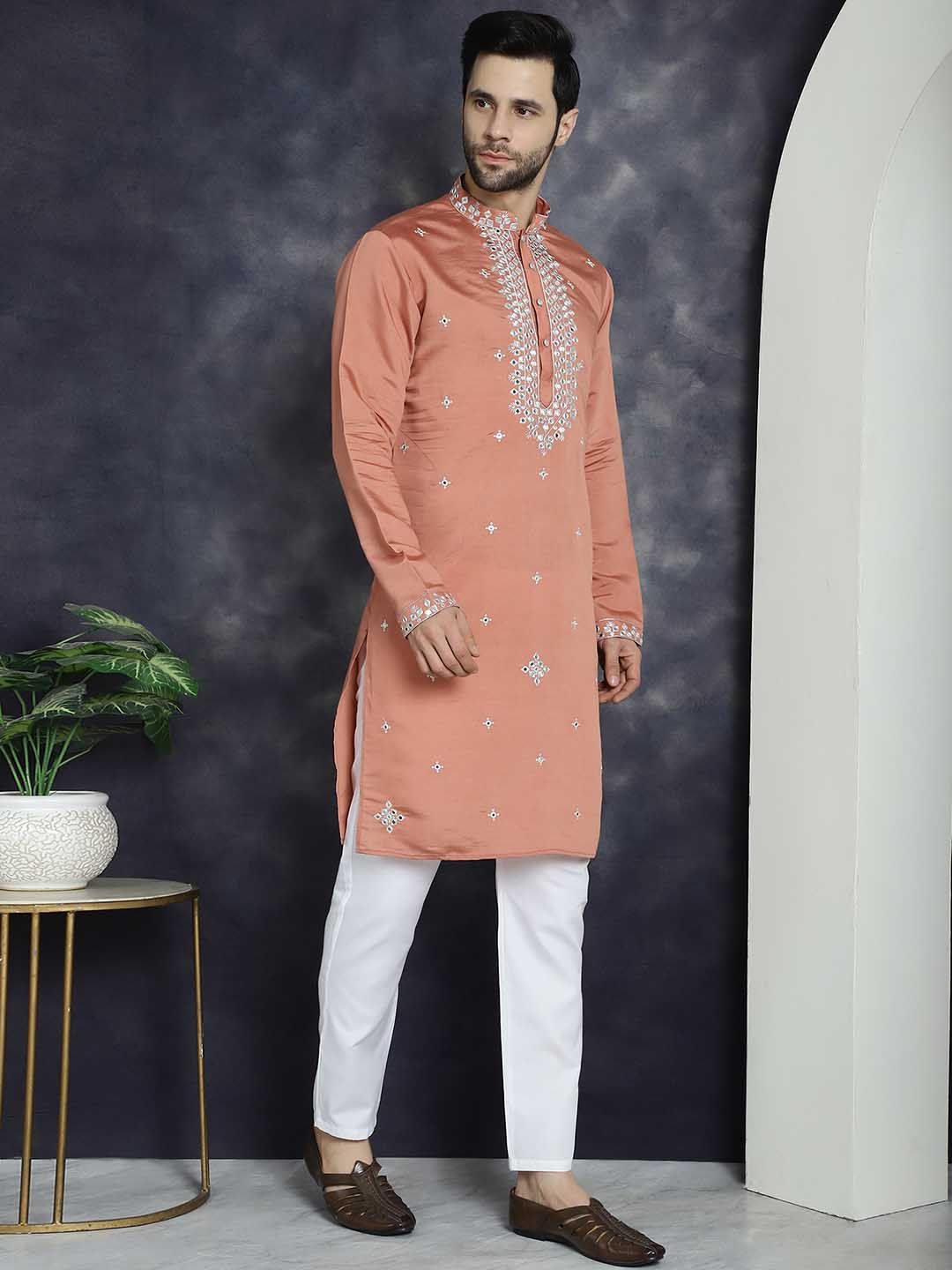 Jompers Embroidered Regular Mirror Work Kurta with Pyjamas