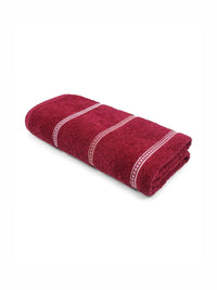 MYTRIDENT Maroon & White Striped Cotton 450 GSM Bath Towel