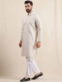 Anouk Men Ikat Printed Kurta dengan Piyama & Sulam Jaket Nehru