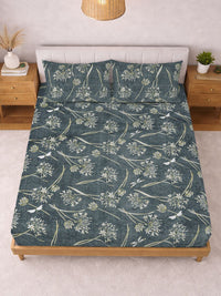 KLOTTHE Green Floral  Printed 300 TC Double Bedsheet with 2 Pillow Covers