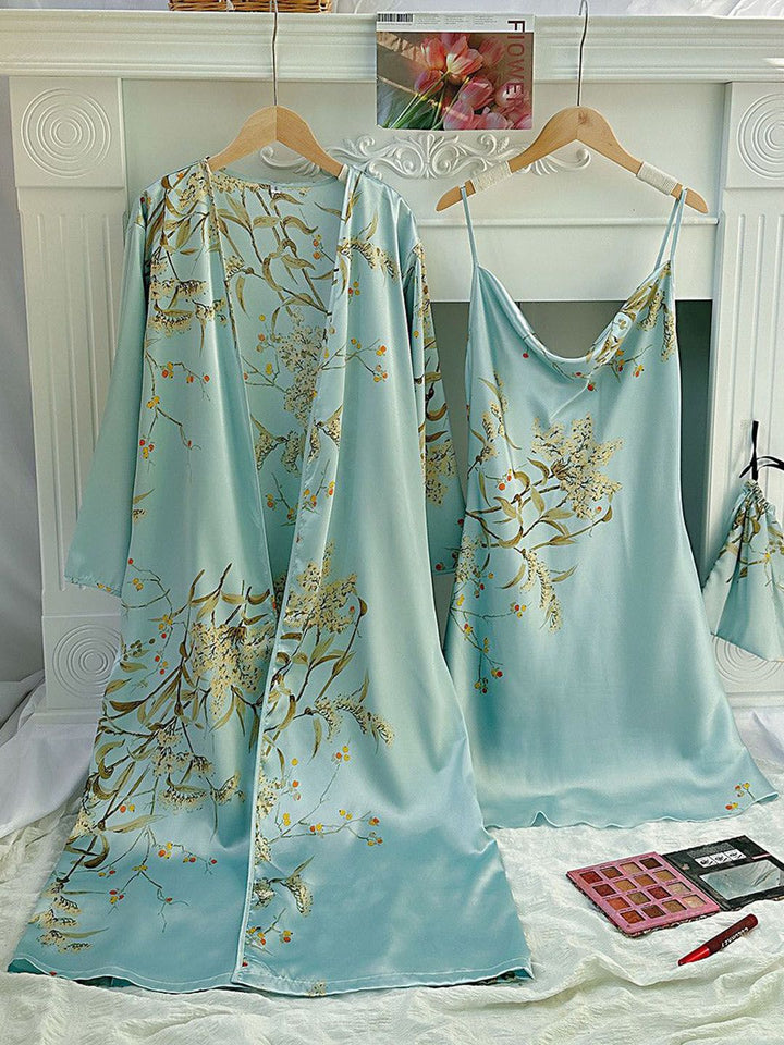 DressBerry Printed Shoulder Straps Sleeveless Nightdress Comes With Robe