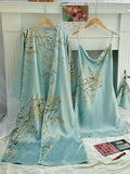 DressBerry Printed Shoulder Straps Sleeveless Nightdress Comes With Robe