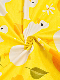 KLOTTHE Yellow & White Printed Flat 300 TC Double King Bedsheet With 2 Pillow Cover
