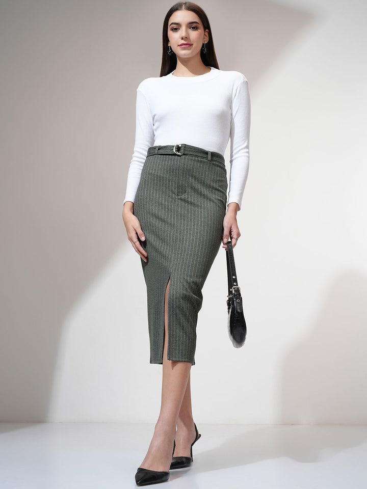 CHIC BY TOKYO TALKIES Women Striped Pencil Midi Skirt