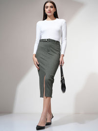 CHIC BY TOKYO TALKIES Women Striped Pencil Midi Skirt