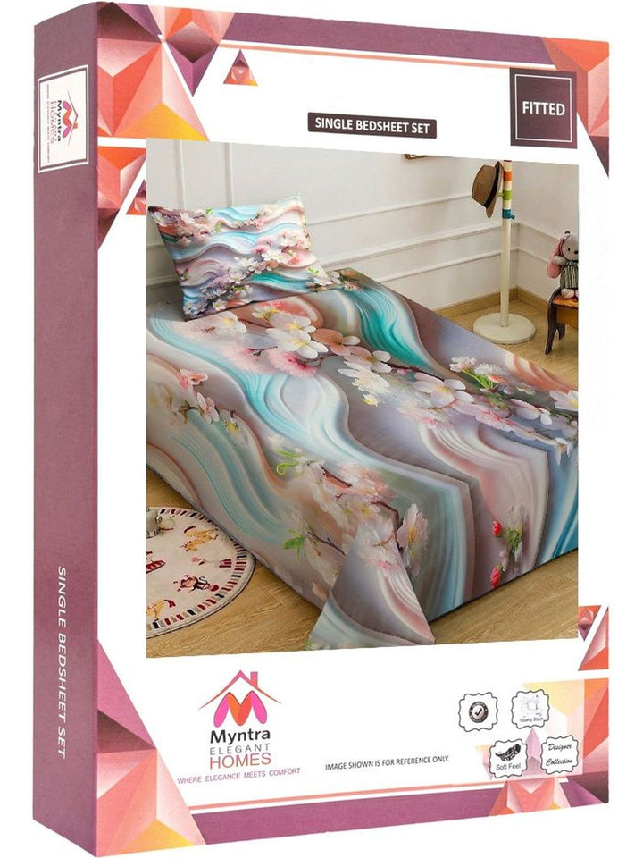 Myntra Elegant Homes Bunga-bunga Berbilang Warna 300 TC Cadar Single dengan 1 Sarung Bantal