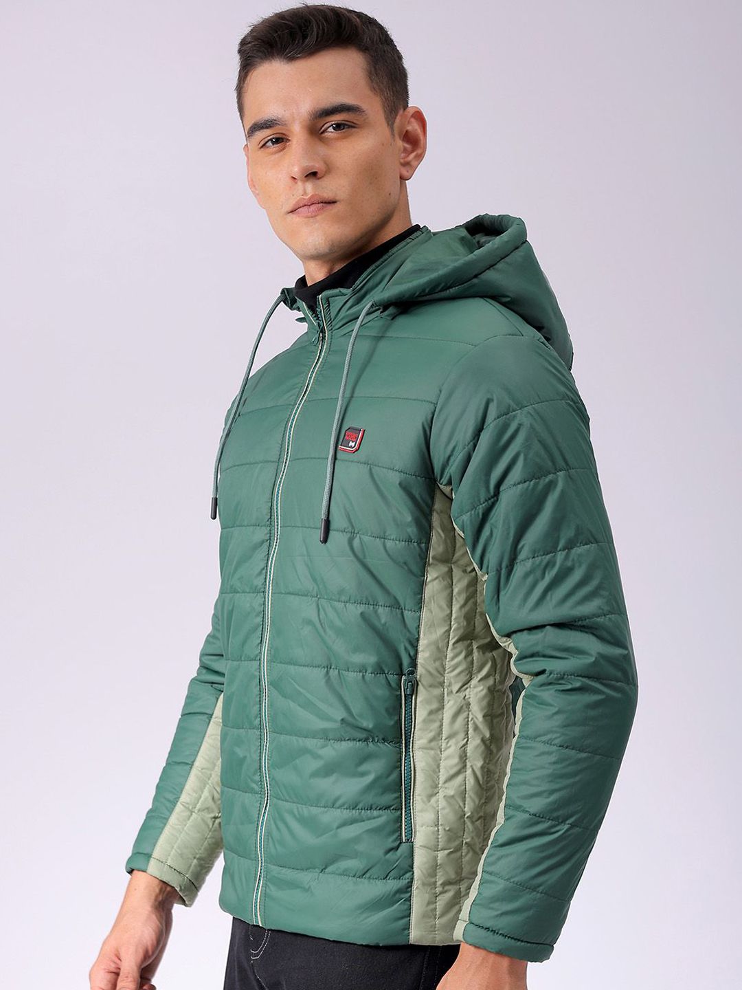 The Indian Garage Co Men Colourblock Slim Fit Hooded Puffer Jacket