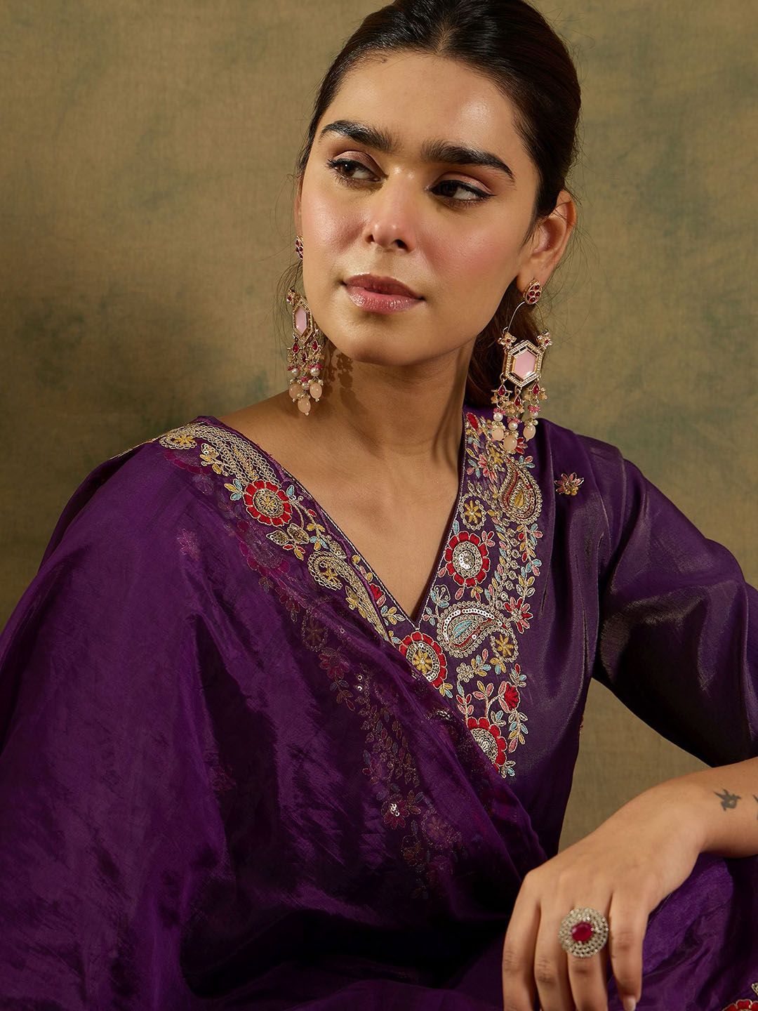 Indo Era Ethnic Motifs Embroidered Kurta With Trousers & Dupatta