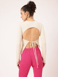 DressBerry Enchanted Soiree Textured Backless Top with Asymmetric Hem