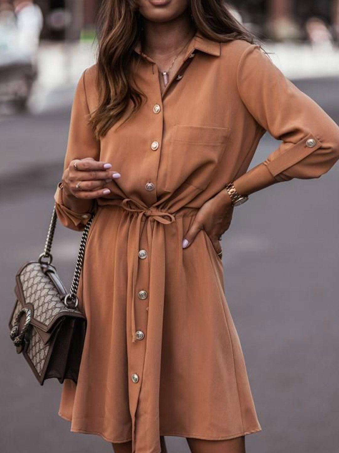 all about you Women Shirt Collar Shirt Dress