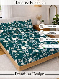 Myntra Elegant Homes Green & White Floral 300 TC King Cadar dengan 2 Sarung Bantal