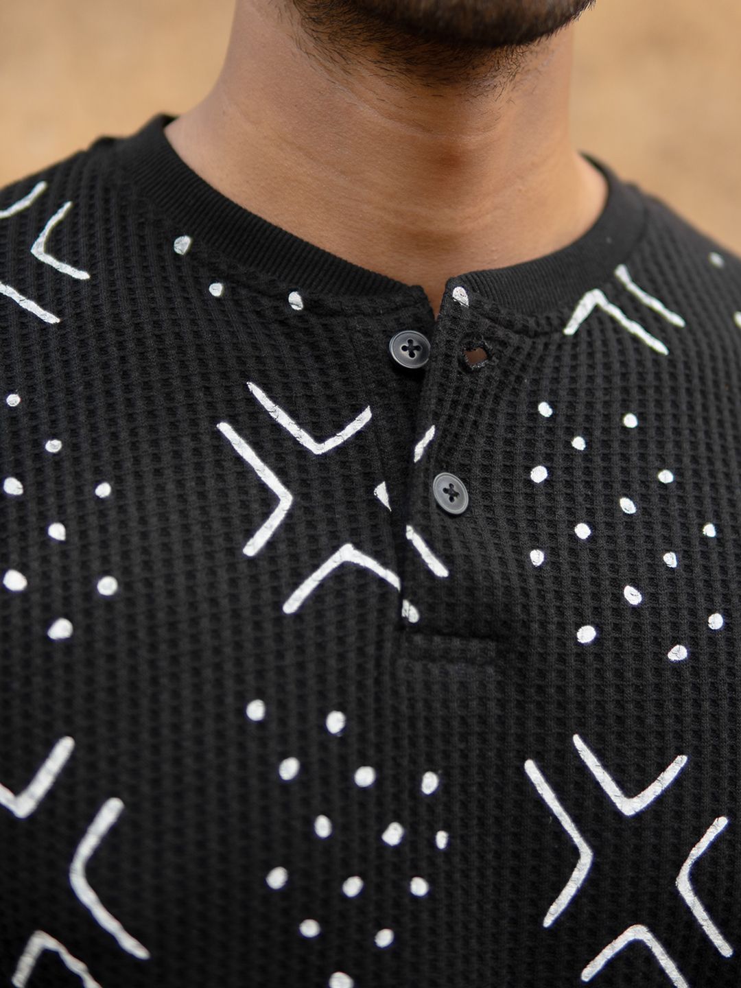 T-Shirt Henley Lelaki Powerlook Lelaki Hitam Berstruktur Hitam