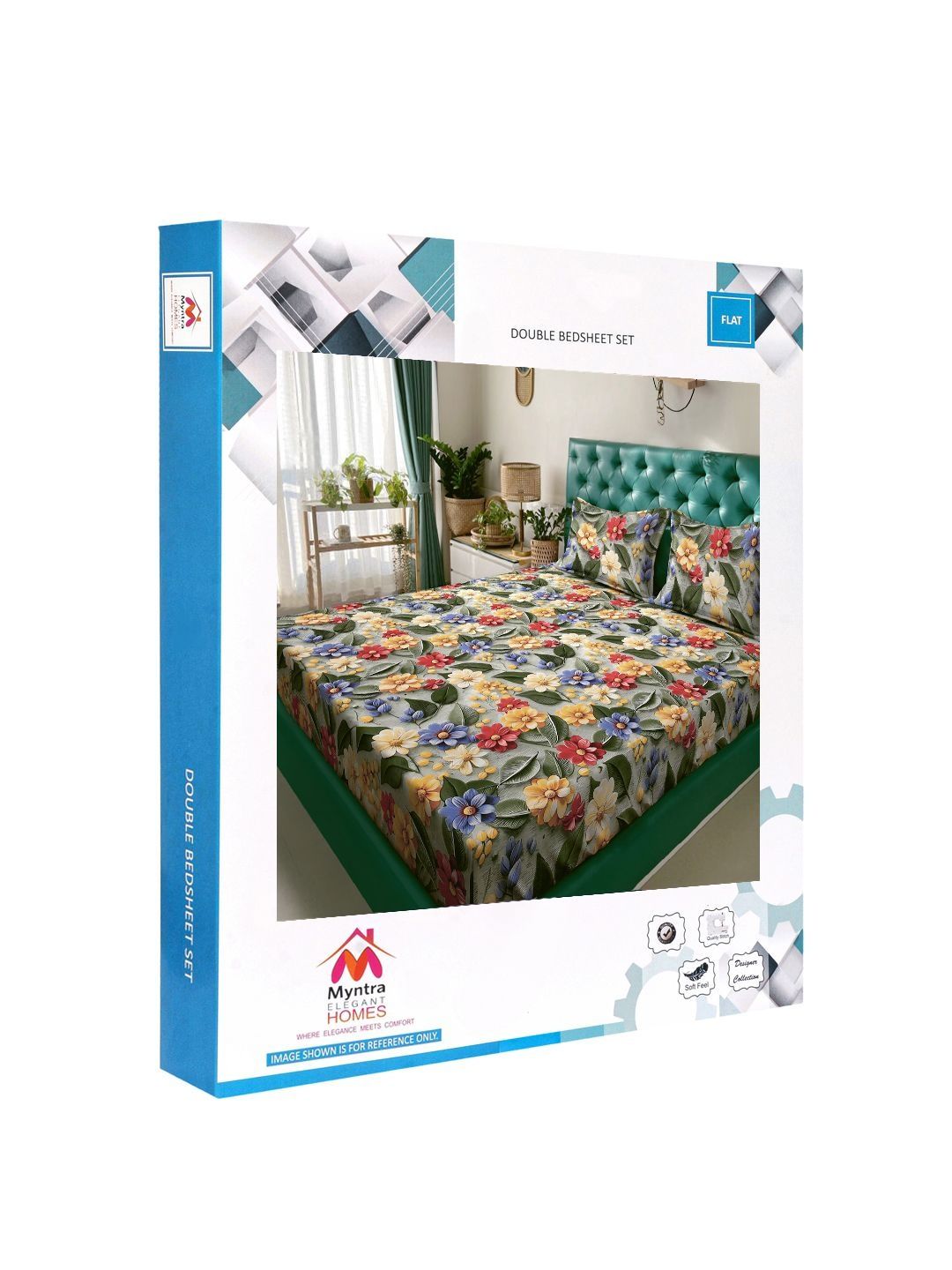 Myntra Elegant Homes Green Floral 300 TC King Cadar dengan 2 Sarung Bantal