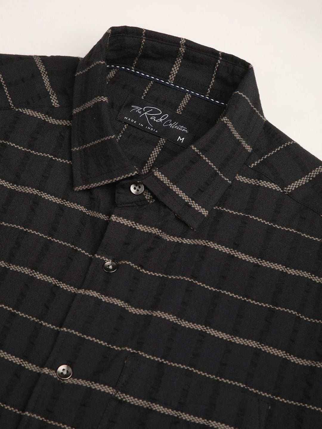 VASTRADO Men Classic Slim Fit Spread Collar Horizontal Striped Cotton Casual Shirt