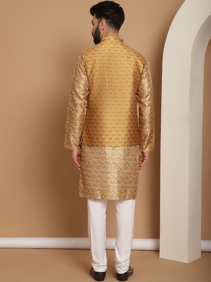 Anouk Regular Printed Thread Work Straight Kurta Churidar with Nehru jacket