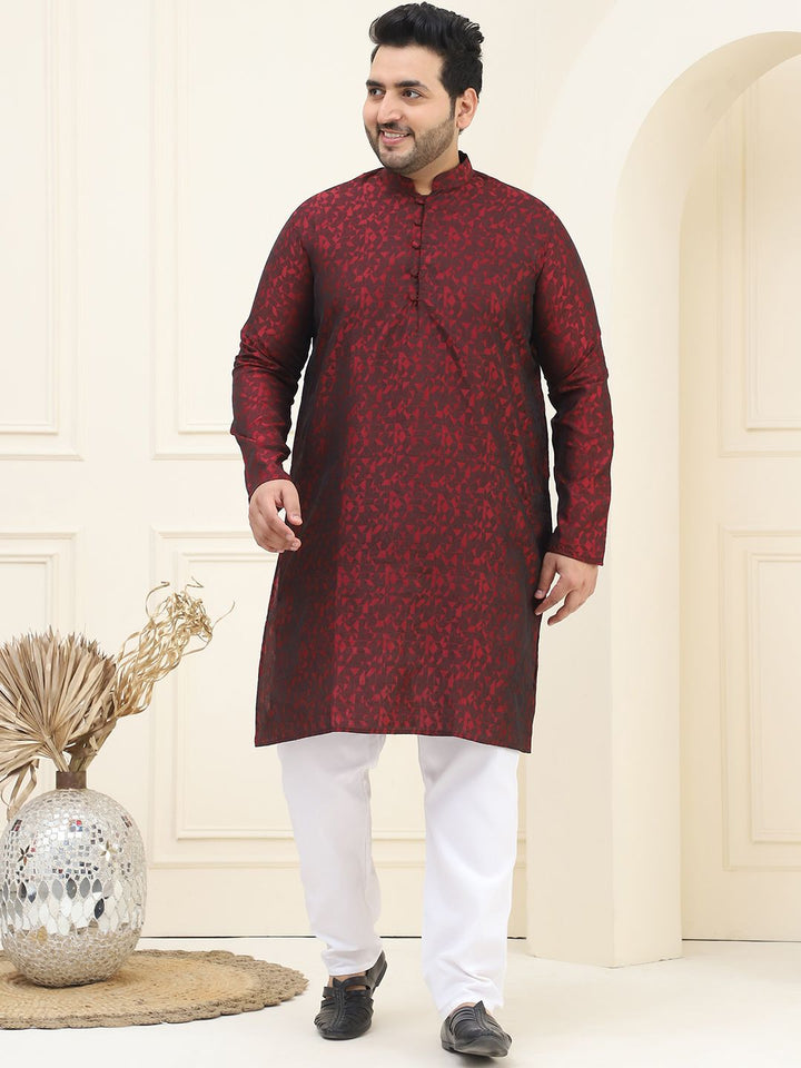 SOJANYA PLUS Geometric Woven Design Mandarin Collar Straight Kurta With Pyjama