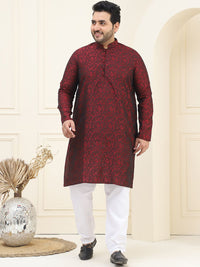 SOJANYA PLUS Geometric Woven Design Mandarin Collar Straight Kurta With Pyjama