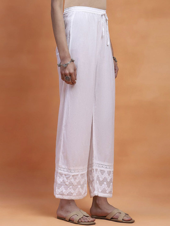 House of Chikankari Women White Cotton Chikankari Embroidered Pant