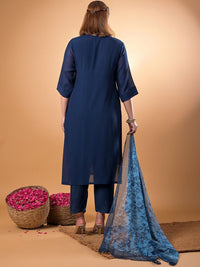 Mamicha Women Woven Design Embroidered Cotton A-Line Kurta with Trousers & Dupatta