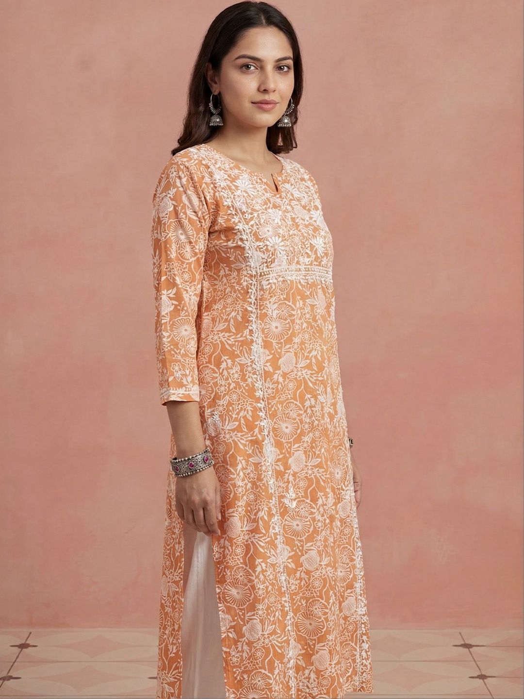 Rumah Wanita Chikankari Kurta Chikankari Sulaman Bunga