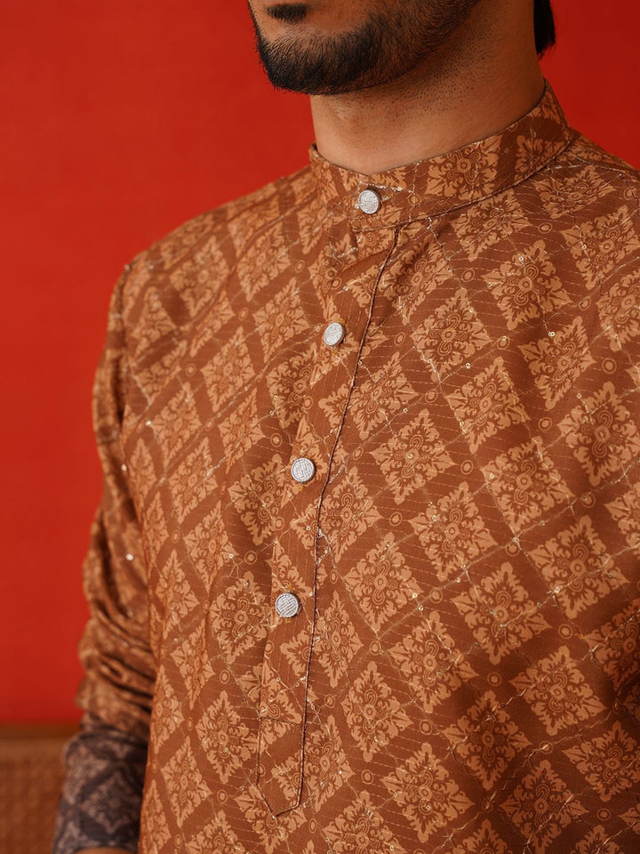 Jompers Men Floral Printed Sequinned Floral Kurta