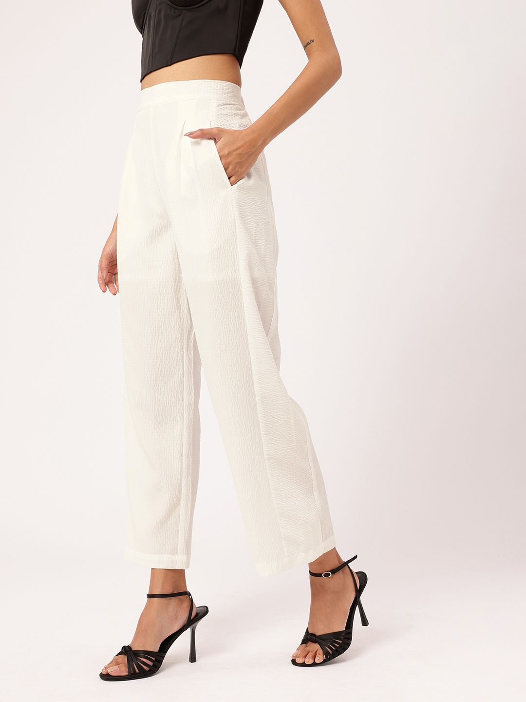 DressBerry Women Feminine Glam Seersucker Pleated Trousers