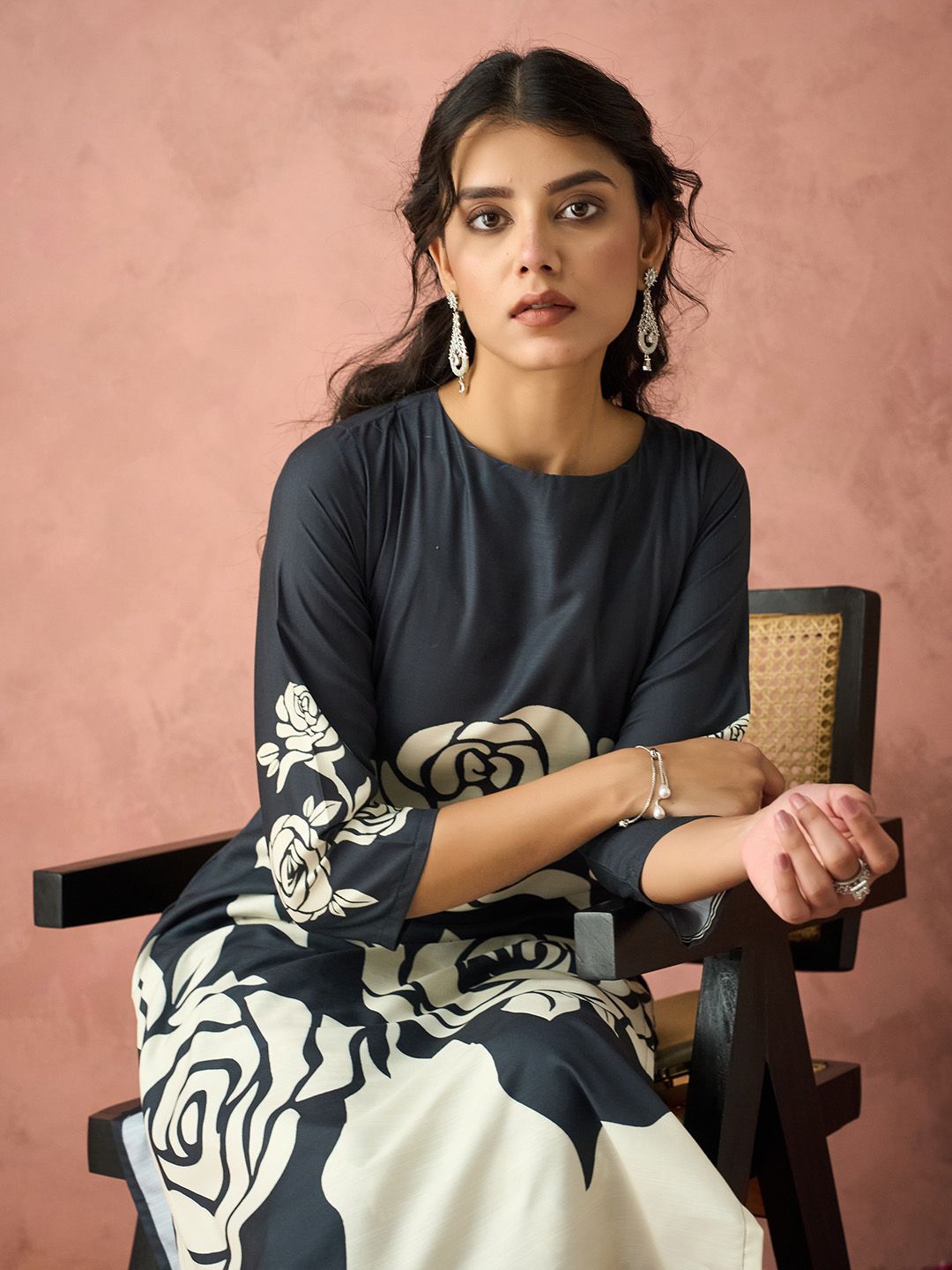 KALINI Floral Printed Regular Straight Kurta with Trousers