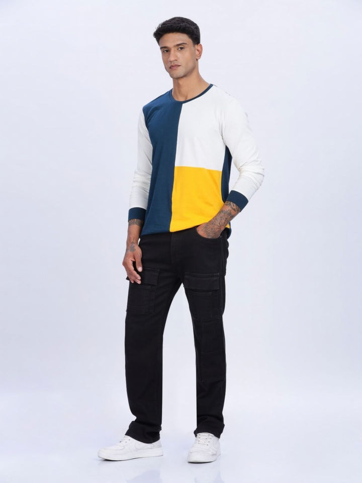 ADRO Lelaki Colourblocked Round Neck Cotton T-shirt