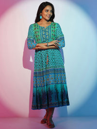 Libas Women Floral Printed Layered Fit & Flare Cotton Midi Dress