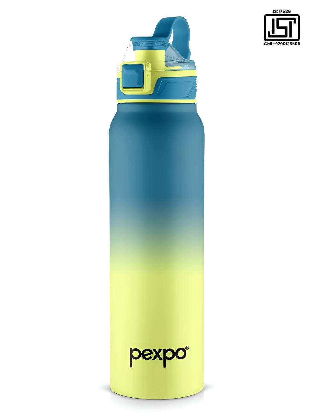 Pexpo Blue & Yellow Colourblocked Stainless Steel Double Wall Vacuum Water Bottle-940 ml