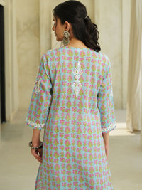House of Chikankari Women Floral Printed Thread Work Indie Florals Kurta